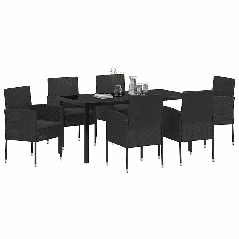 Garden Dining Set with Cushion 7 pcs Black Poly Rattan