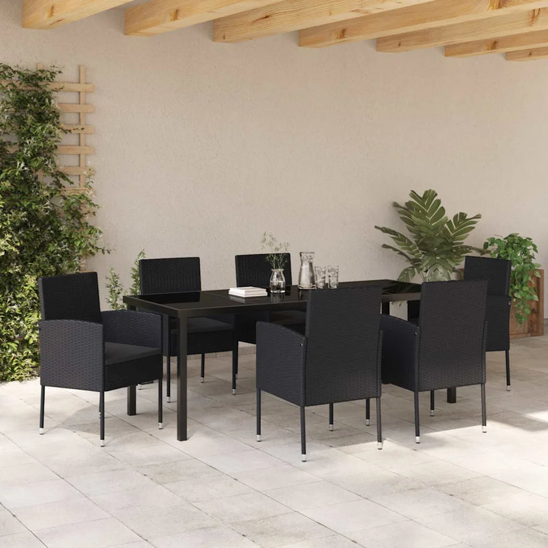 Garden Dining Set with Cushion 7 pcs Black Poly Rattan