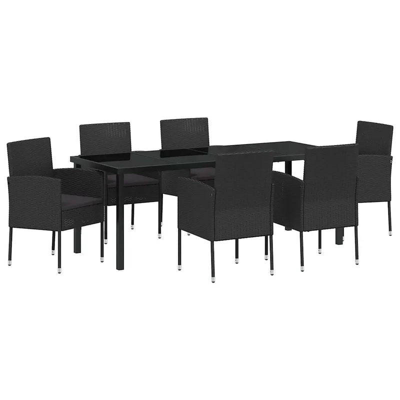Garden Dining Set with Cushion 7 pcs Black Poly Rattan