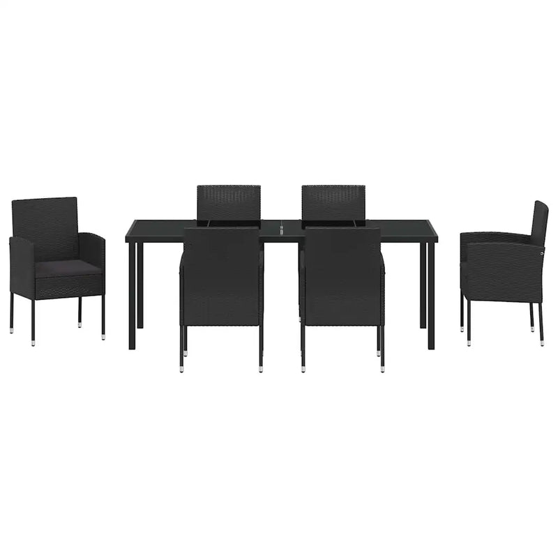 Garden Dining Set with Cushion 7 pcs Black Poly Rattan