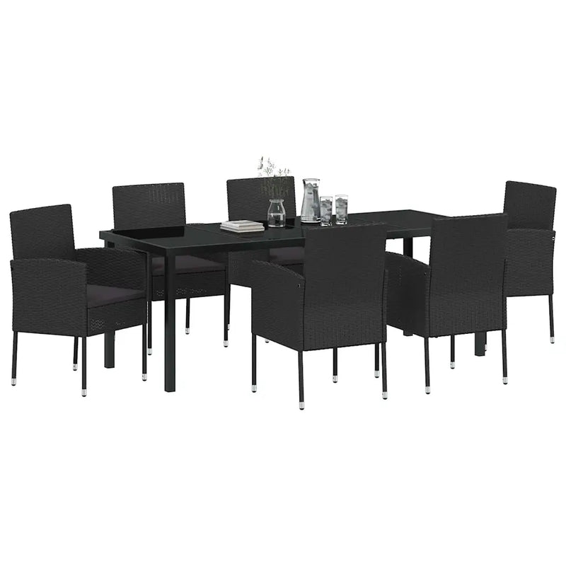 Garden Dining Set with Cushion 7 pcs Black Poly Rattan