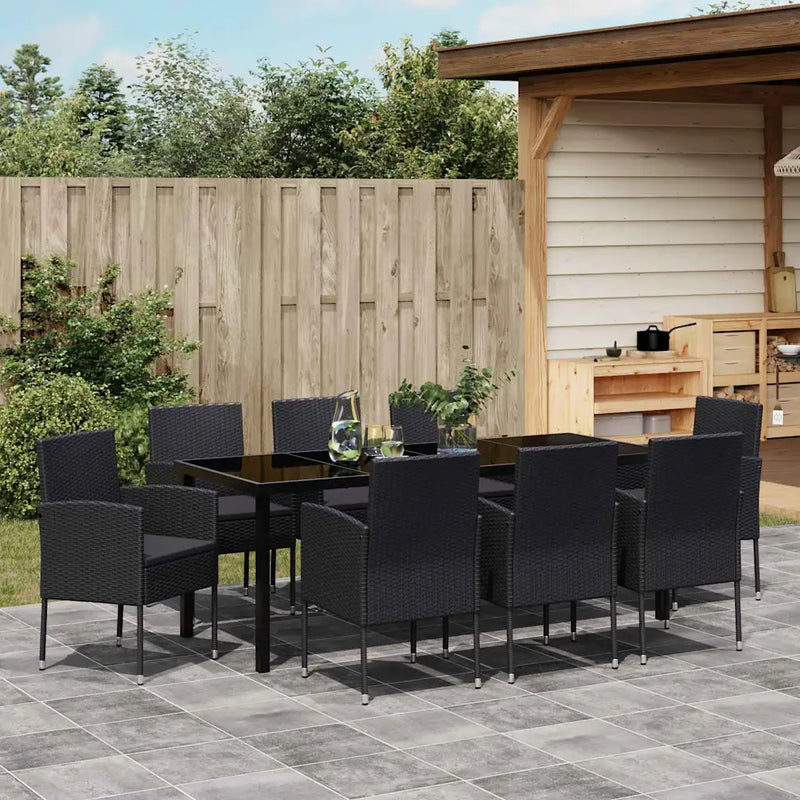 Garden Dining Set with Cushion 9 pcs Black Poly Rattan