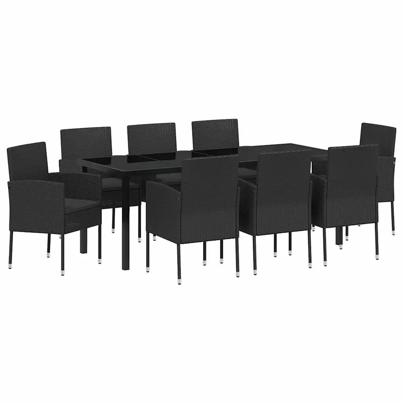 Garden Dining Set with Cushion 9 pcs Black Poly Rattan
