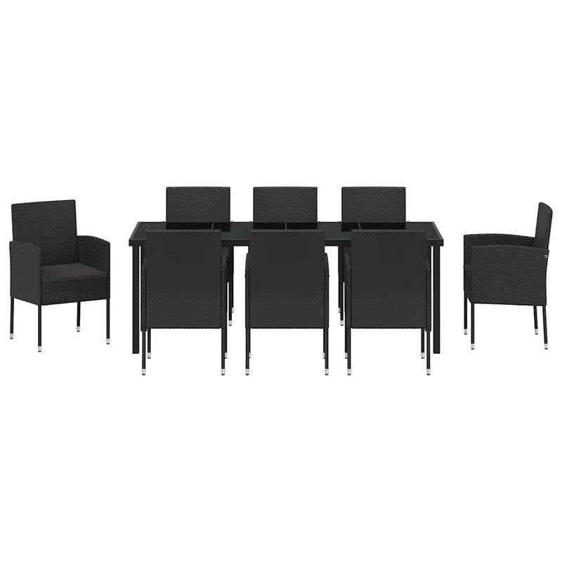 Garden Dining Set with Cushion 9 pcs Black Poly Rattan
