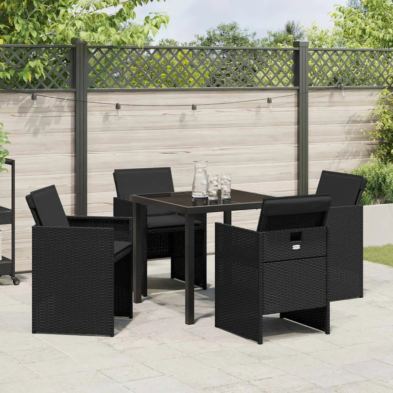 Garden Dining Set with Cushion 5 pcs Black Poly Rattan