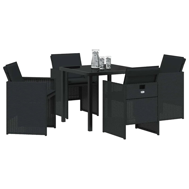 Garden Dining Set with Cushion 5 pcs Black Poly Rattan