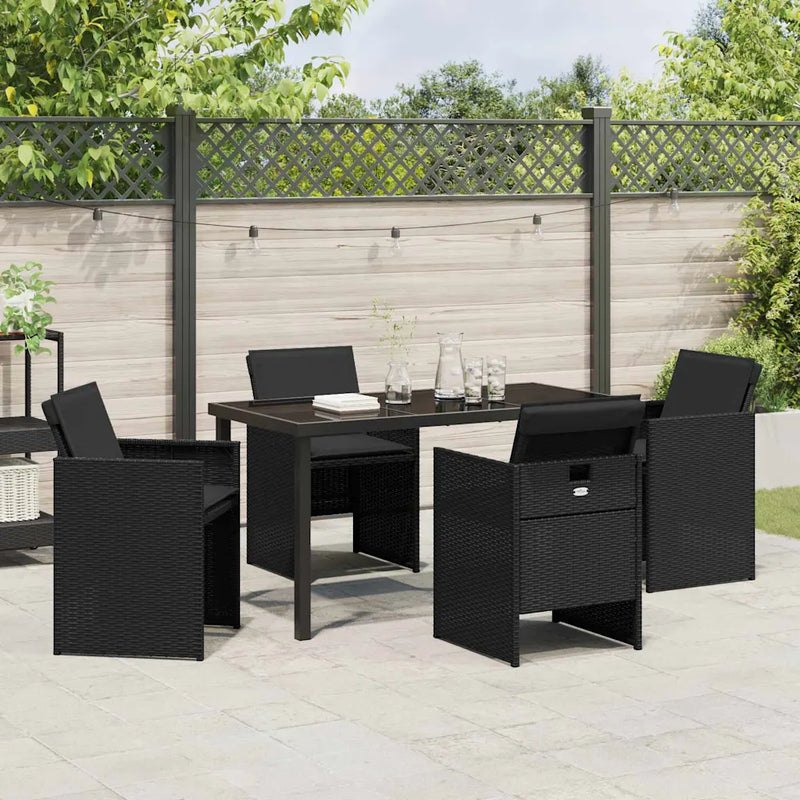 Garden Dining Set with Cushion 5 pcs Black Poly Rattan