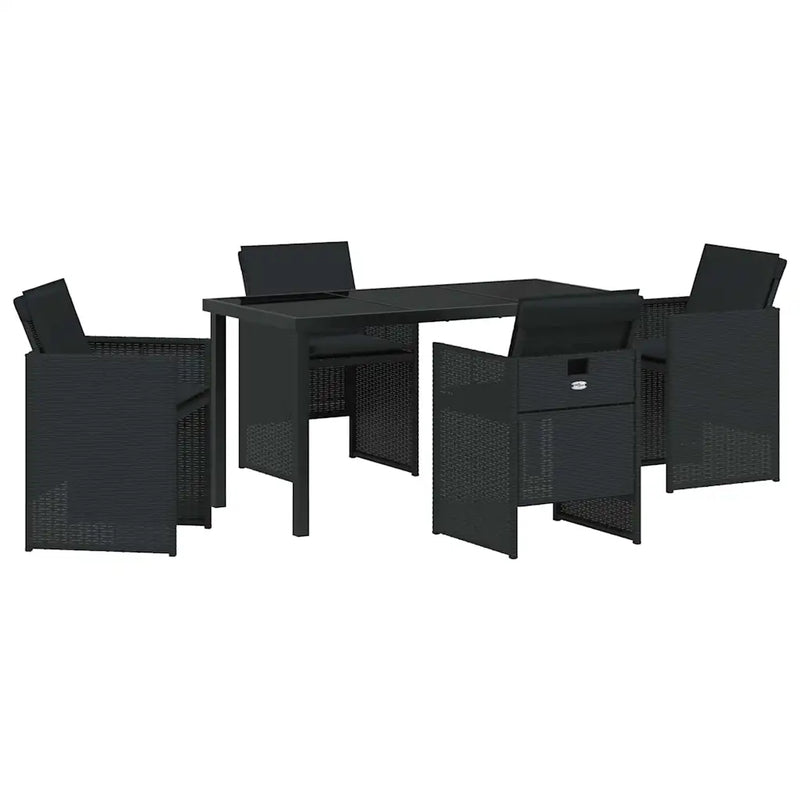 Garden Dining Set with Cushion 5 pcs Black Poly Rattan