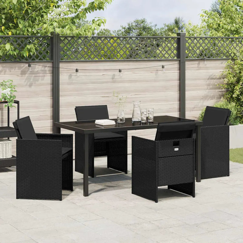 Garden Dining Set with Cushion 5 pcs Black Poly Rattan