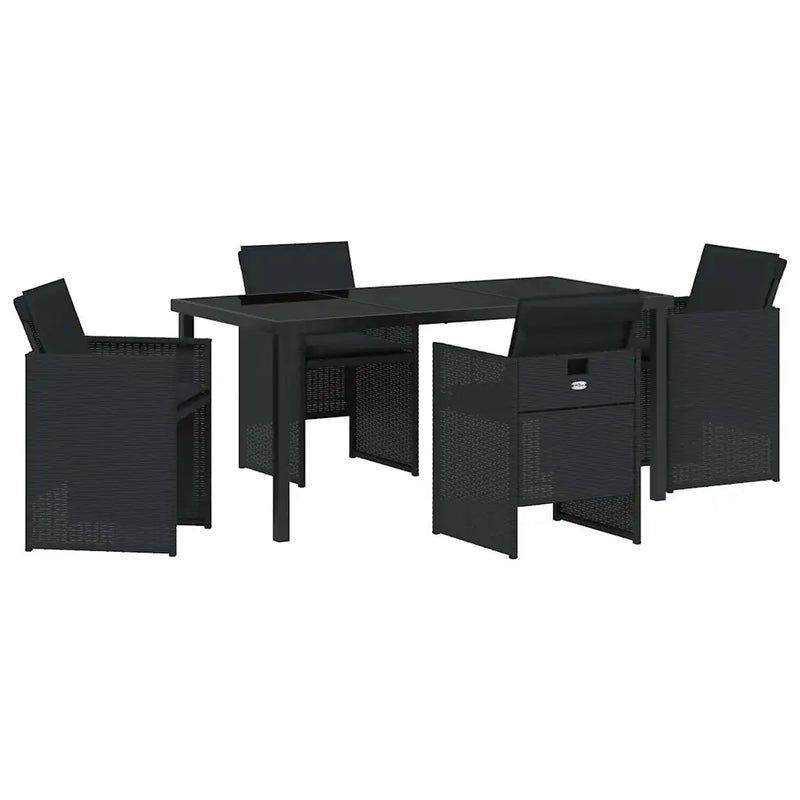 Garden Dining Set with Cushion 5 pcs Black Poly Rattan