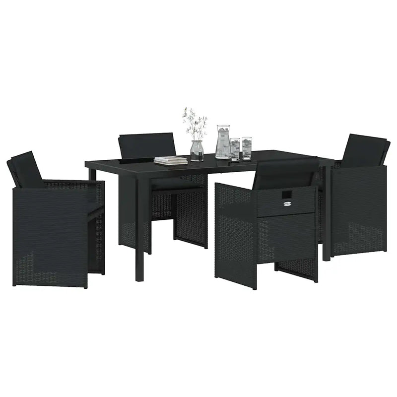 Garden Dining Set with Cushion 5 pcs Black Poly Rattan