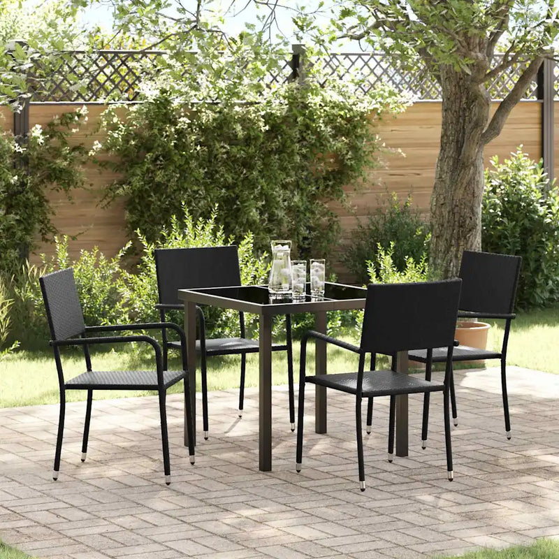 Garden Dining Set with Cushion 5 pcs Black Poly Rattan