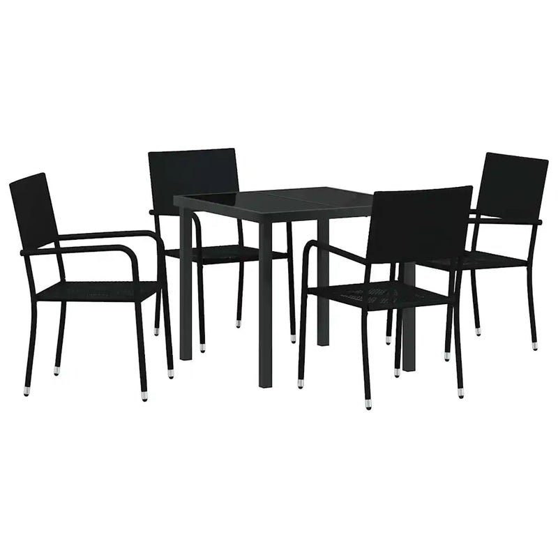 Garden Dining Set with Cushion 5 pcs Black Poly Rattan