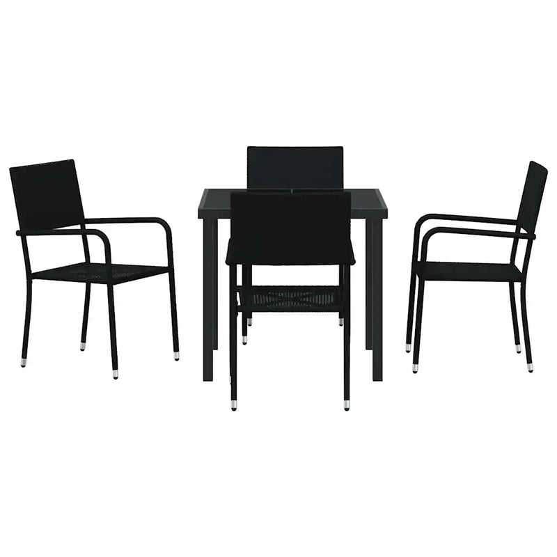 Garden Dining Set with Cushion 5 pcs Black Poly Rattan
