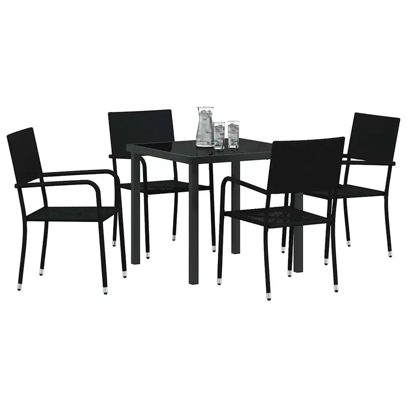 Garden Dining Set with Cushion 5 pcs Black Poly Rattan