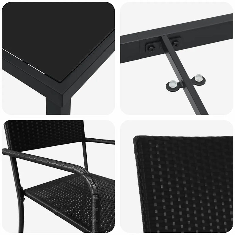 Garden Dining Set with Cushion 5 pcs Black Poly Rattan