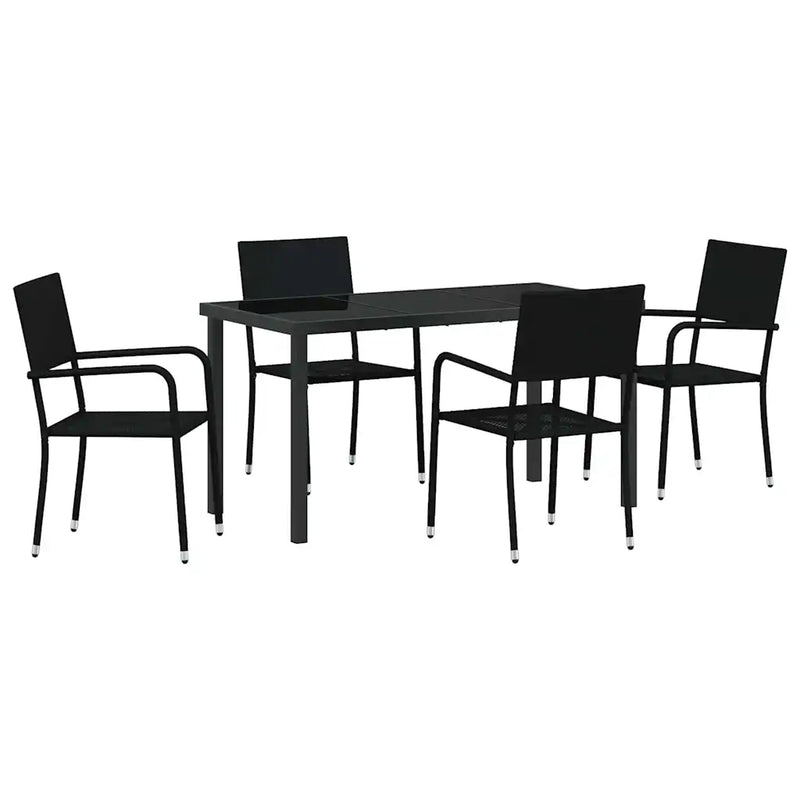 Garden Dining Set with Cushion 5 pcs Black Poly Rattan