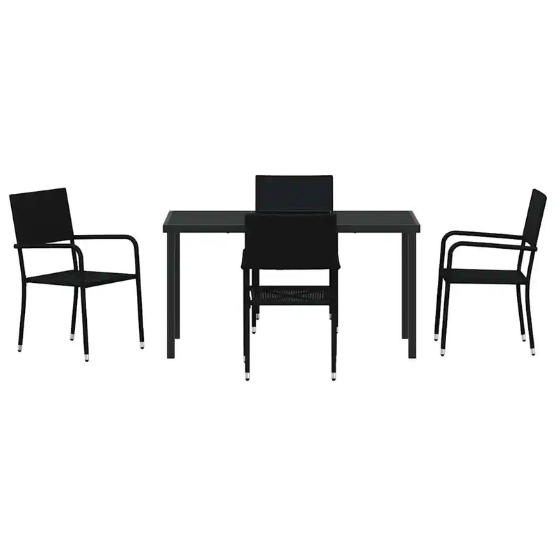 Garden Dining Set with Cushion 5 pcs Black Poly Rattan