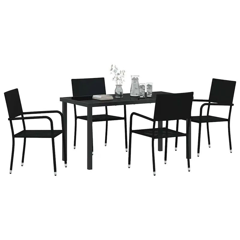 Garden Dining Set with Cushion 5 pcs Black Poly Rattan