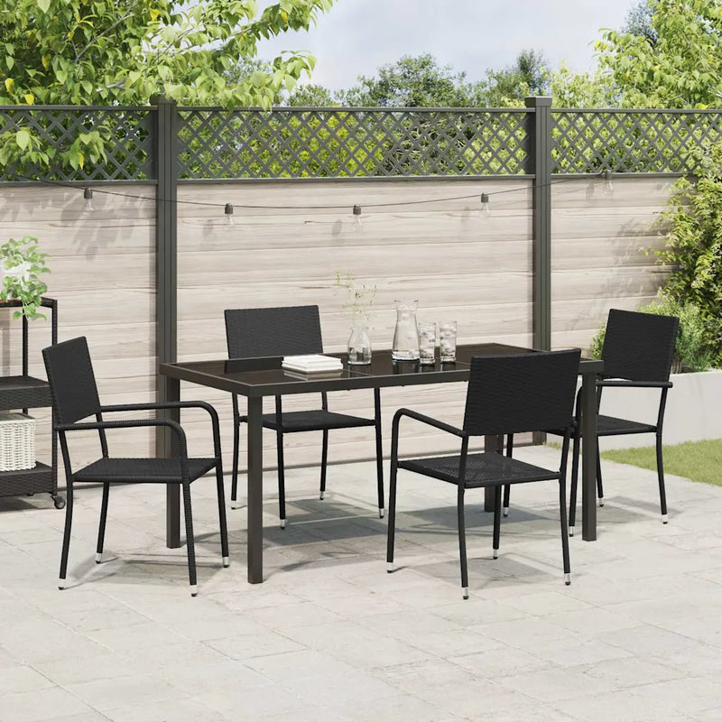 Garden Dining Set with Cushion 5 pcs Black Poly Rattan