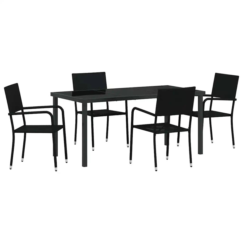 Garden Dining Set with Cushion 5 pcs Black Poly Rattan