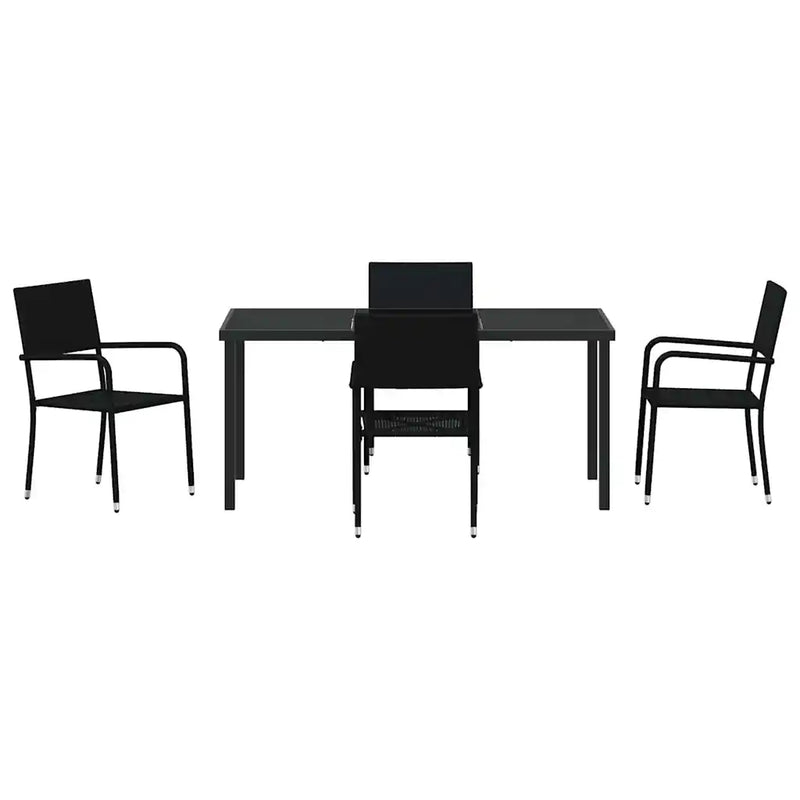 Garden Dining Set with Cushion 5 pcs Black Poly Rattan