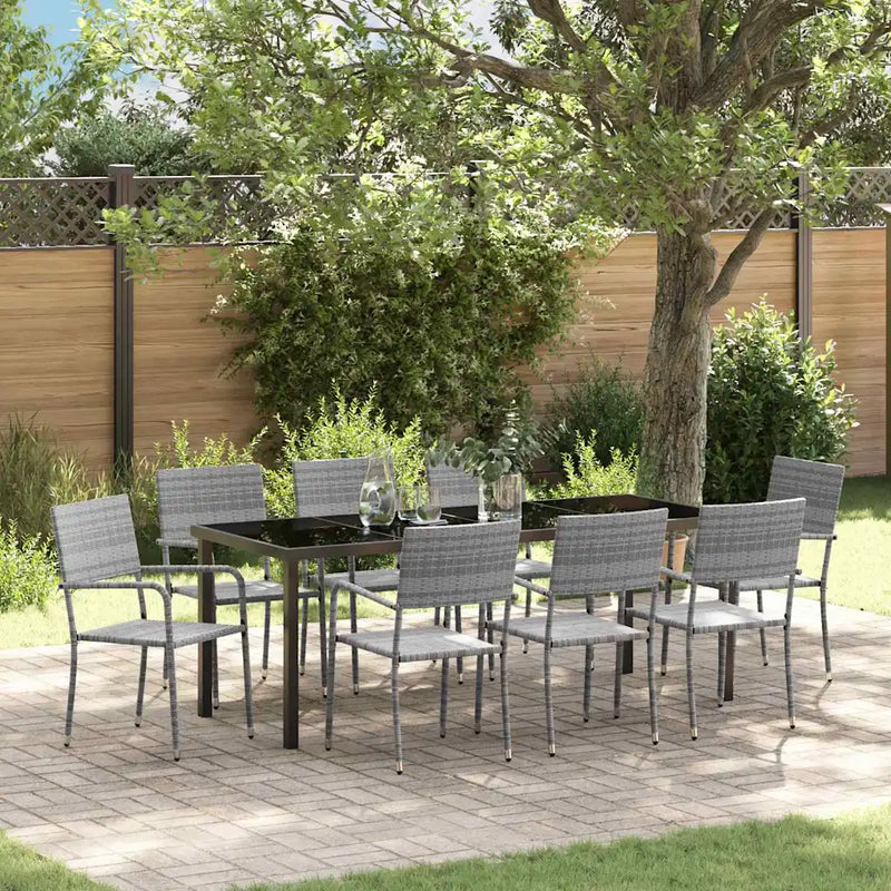 Garden Dining Set with Cushion 9 pcs Grey Poly Rattan