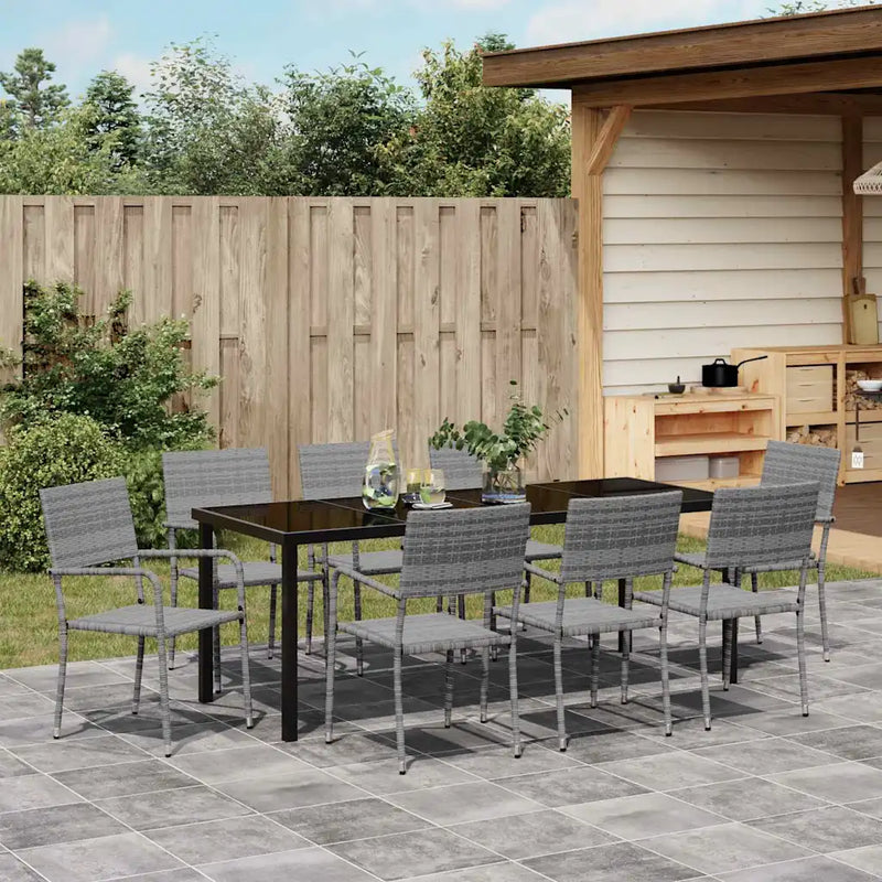 Garden Dining Set with Cushion 9 pcs Grey Poly Rattan