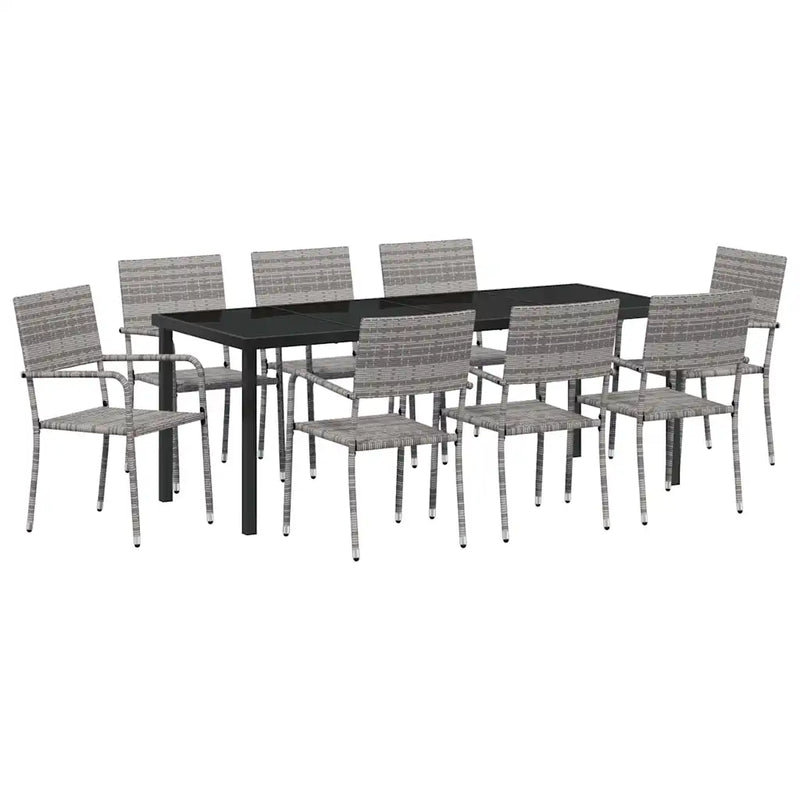 Garden Dining Set with Cushion 9 pcs Grey Poly Rattan
