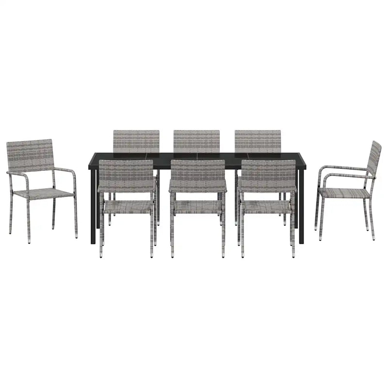 Garden Dining Set with Cushion 9 pcs Grey Poly Rattan