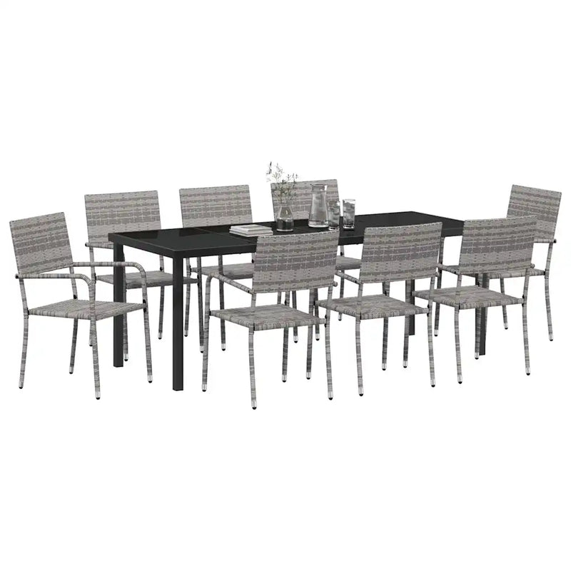 Garden Dining Set with Cushion 9 pcs Grey Poly Rattan