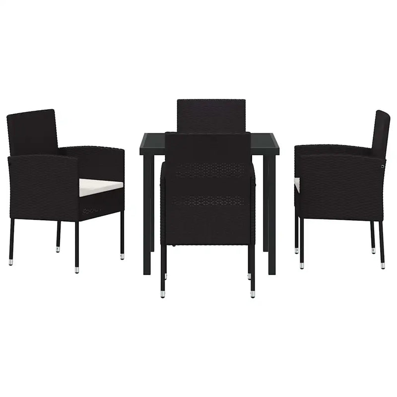 Garden Dining Set with Cushion 5 pcs Black Poly Rattan