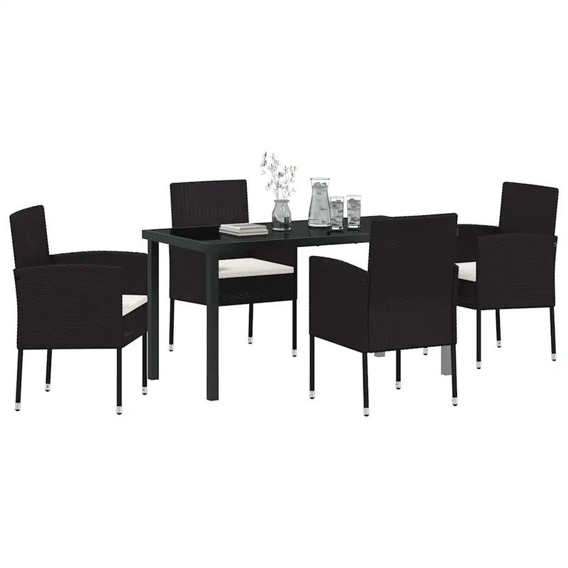Garden Dining Set with Cushion 5 pcs Black Poly Rattan