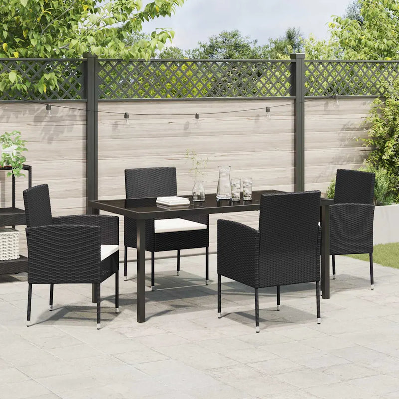 Garden Dining Set with Cushion 5 pcs Black Poly Rattan