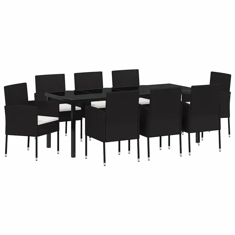Garden Dining Set with Cushion 9 pcs Black Poly Rattan
