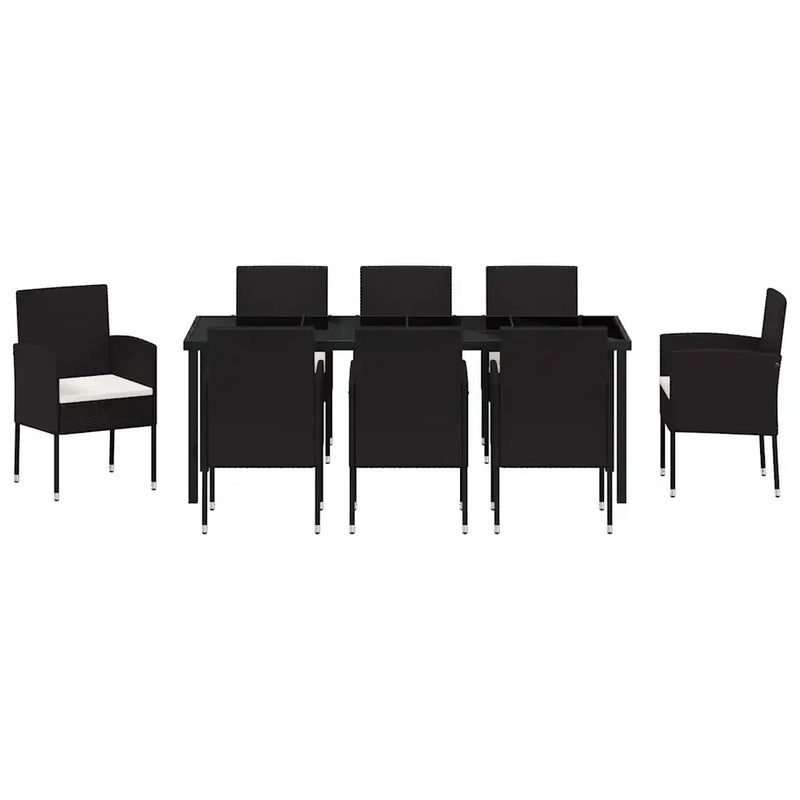 Garden Dining Set with Cushion 9 pcs Black Poly Rattan