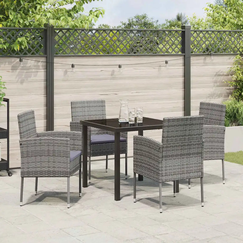Garden Dining Set with Cushion 5 pcs Grey Poly Rattan