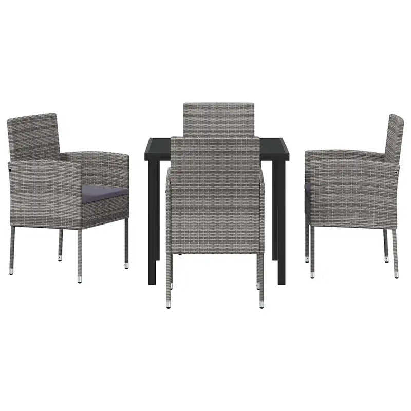 Garden Dining Set with Cushion 5 pcs Grey Poly Rattan