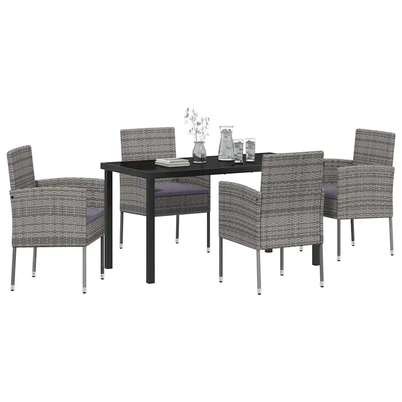 Garden Dining Set with Cushion 5 pcs Grey Poly Rattan
