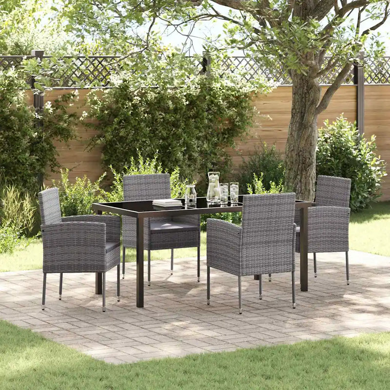 Garden Dining Set with Cushion 5 pcs Grey Poly Rattan