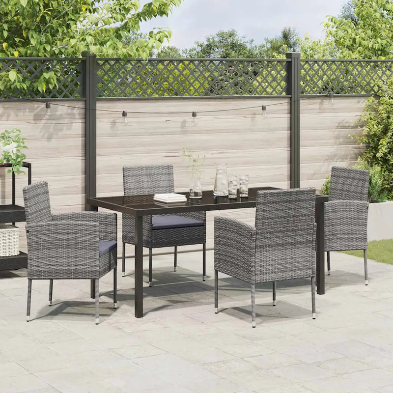 Garden Dining Set with Cushion 5 pcs Grey Poly Rattan