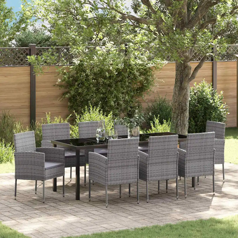 Garden Dining Set with Cushion 9 pcs Grey Poly Rattan