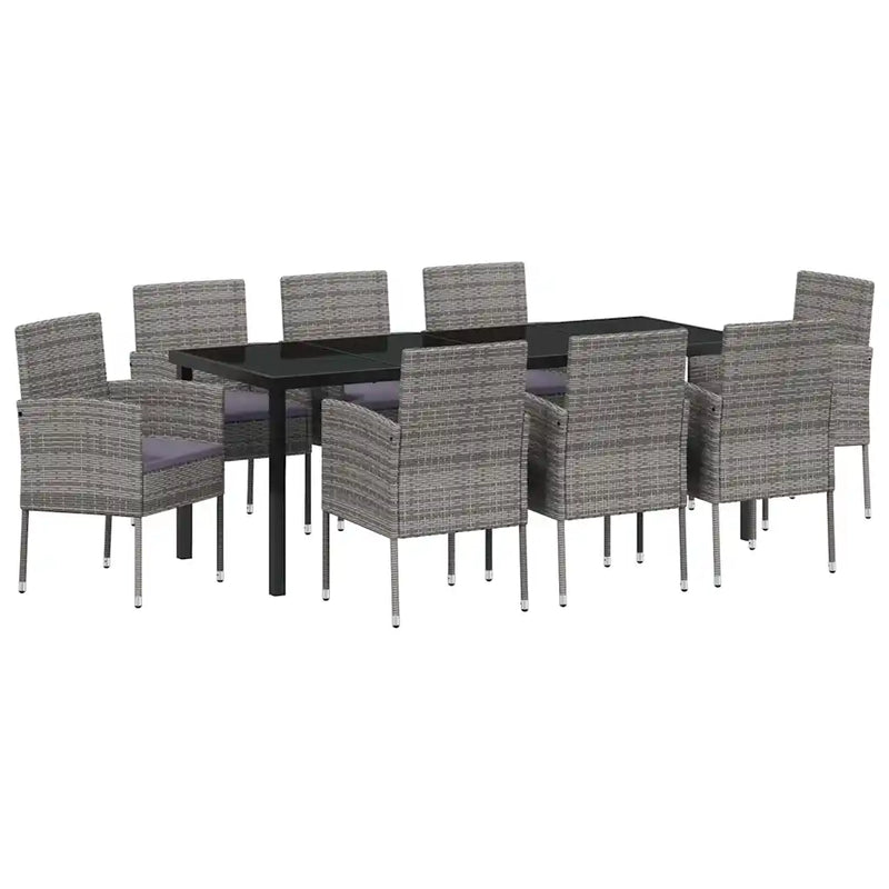 Garden Dining Set with Cushion 9 pcs Grey Poly Rattan
