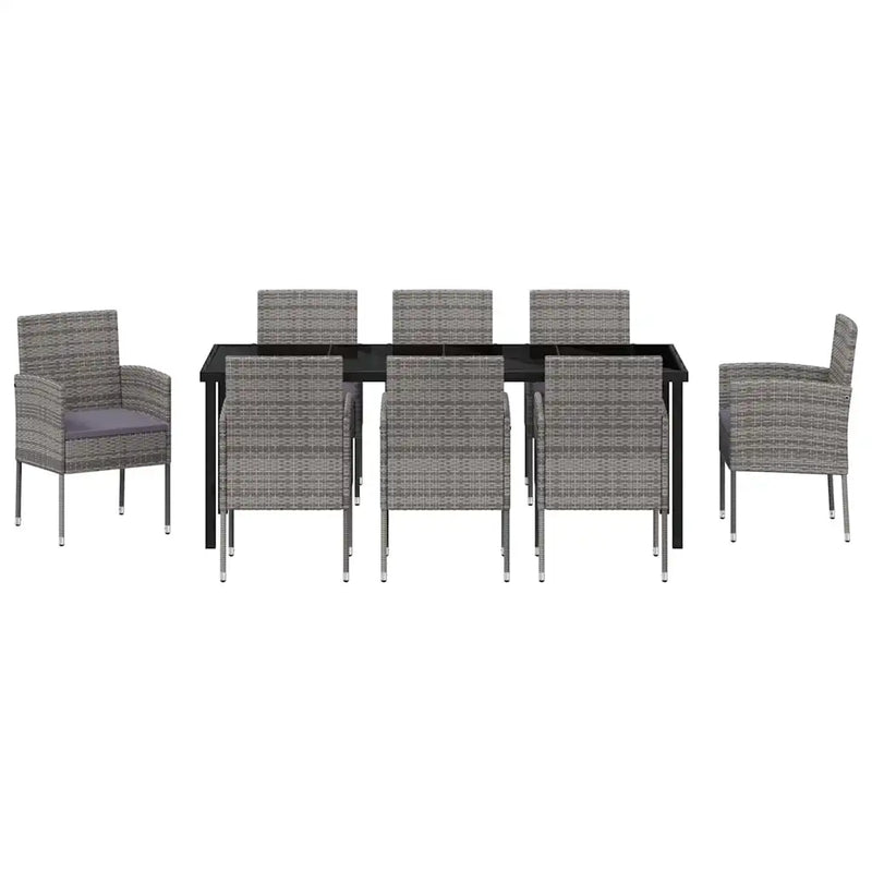Garden Dining Set with Cushion 9 pcs Grey Poly Rattan