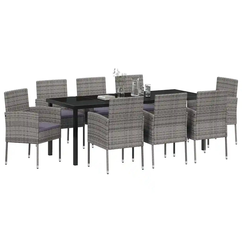 Garden Dining Set with Cushion 9 pcs Grey Poly Rattan