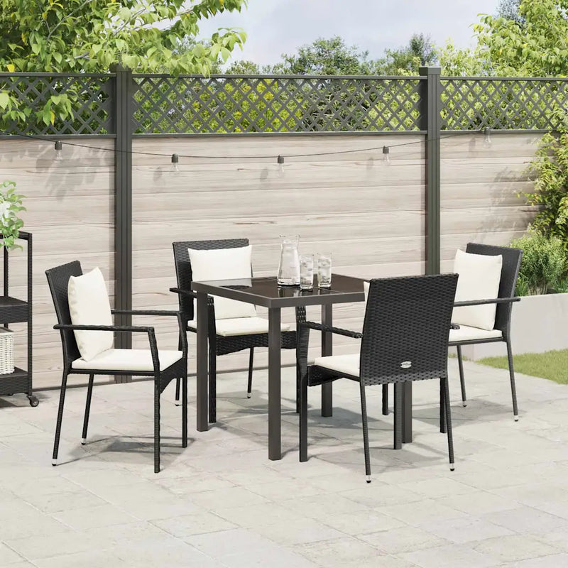 Garden Dining Set with Cushion 5 pcs Black Poly Rattan