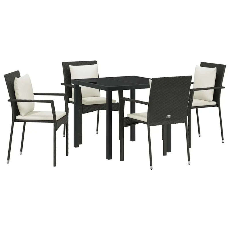 Garden Dining Set with Cushion 5 pcs Black Poly Rattan