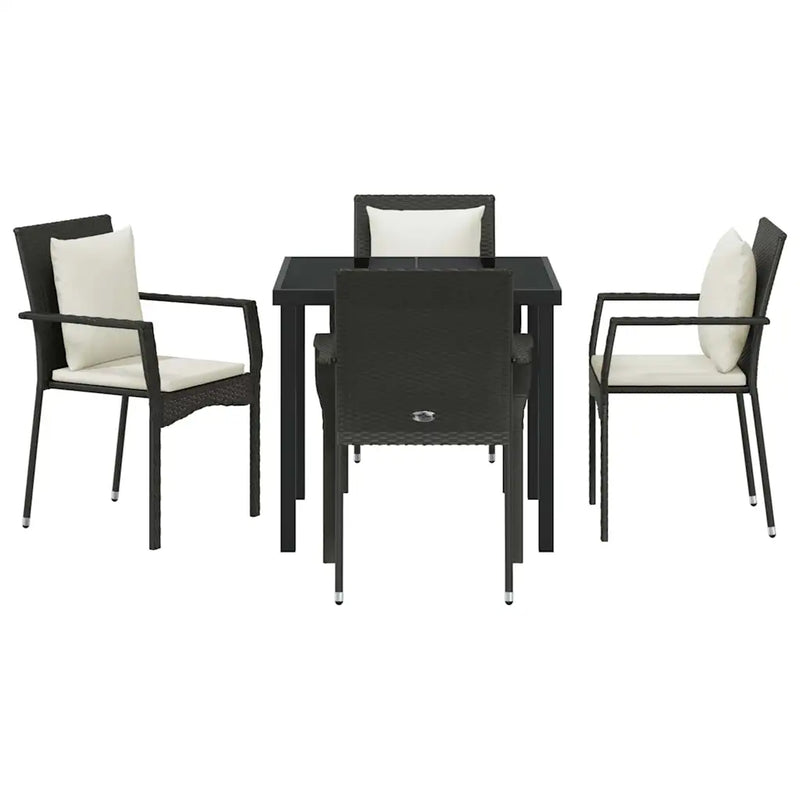 Garden Dining Set with Cushion 5 pcs Black Poly Rattan