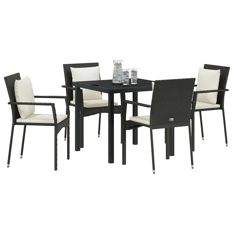 Garden Dining Set with Cushion 5 pcs Black Poly Rattan