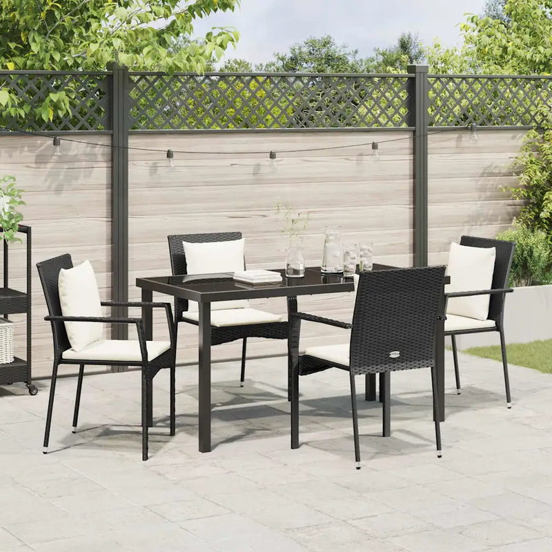 Garden Dining Set with Cushion 5 pcs Black Poly Rattan